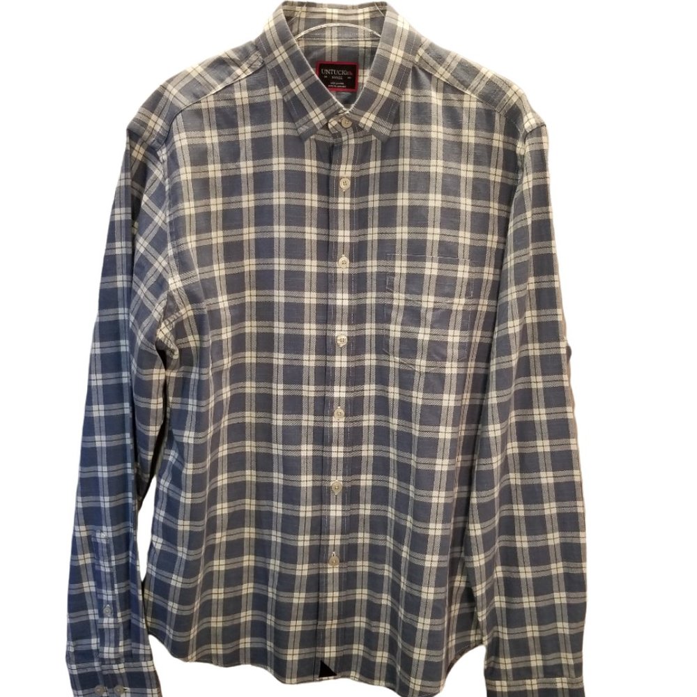 UNTUCKit Carmenet - Untucked Shirt for Men, Plaid Blue, Long Sleeve, Regular Fit